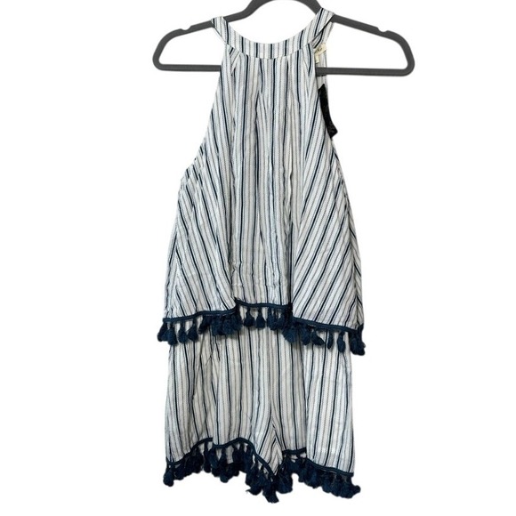 Main Strip Pants - Main Strip Womens Blue White Striped Tassel Halter Romper Small NWT Resort Beach